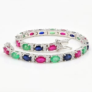 Tennis Bracelet, Natural Ruby Emerald Sapphire Multi Stone Bracelet, 925 Sterling Silver,  Bracelet, Wedding Bracelet, Gift For Her