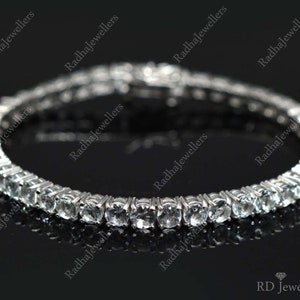 Natürliches Aquamarin-Armband, 925er Silberarmband, Aquamarin-Tennis-Armband, März Geburtsstein, Aquamarin-Schmuck, Geburtstagsgeschenk für Frau