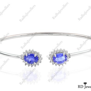 Bracciale in tanzanite naturale, argento sterling 925, gioielli in tanzanite, pietra portafortuna di dicembre, bracciale rigido con pietre preziose, regalo per lei, bracciale da sposa