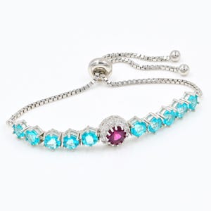 Natural Rhodolite Garnet & Paraiba Topaz Bracelet, 925 Sterling Silver, Tie Bracelet, January Birthstone, Wedding Bracelet, Gift For Her