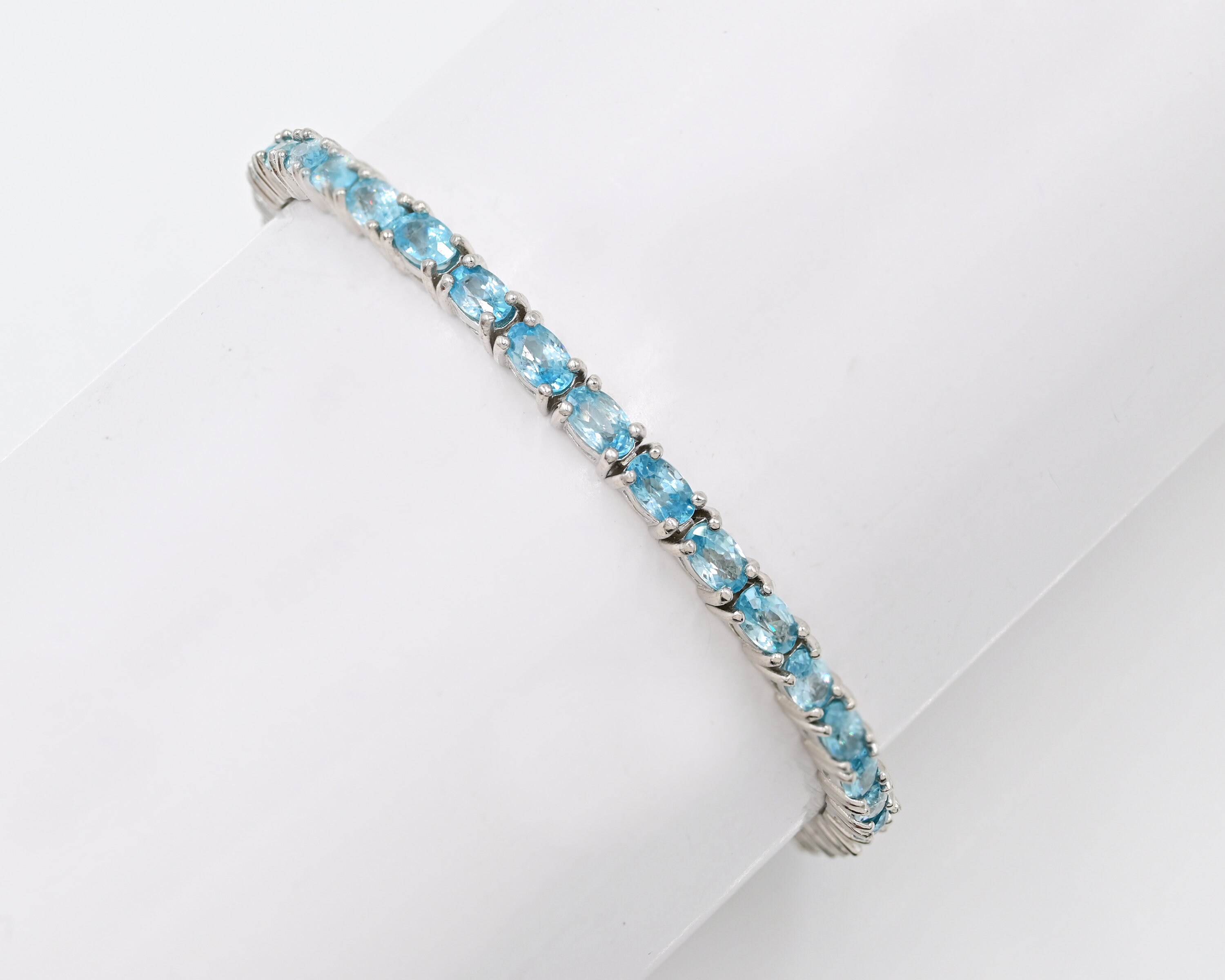 Blue Zircon Tennis Bracelet, Natural Cambodia Blue Zircon