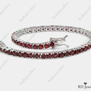 Natural Ruby Bracelet, 925 Sterling Silver, Tennis Bracelet, July Birthstone, Ruby Jewelry, Dainty Bracelet, Gift For Her, Christmas Gift