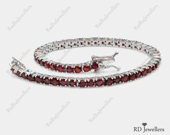 Natural Ruby Bracelet, 925 Sterling Silver, Tennis Bracelet, July Birthstone, Ruby Jewelry, Dainty Bracelet, Gift For Her, Christmas Gift