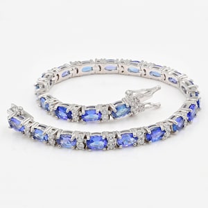 Tanzanite Tennis Bracelet, Natural Tanzanite Bracelet, 925 Sterling Silver, December Birthstone, Charm Bracelet, Women Bracelet Gift For Her