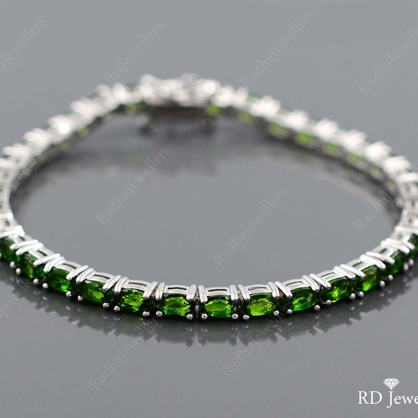 Natural Chrome Diopside Bracelet, 925 Sterling Silver, Tennis Bracelet, October Birthstone, Gemstone Bracelet, Wedding Bracelet, Bridal Gift