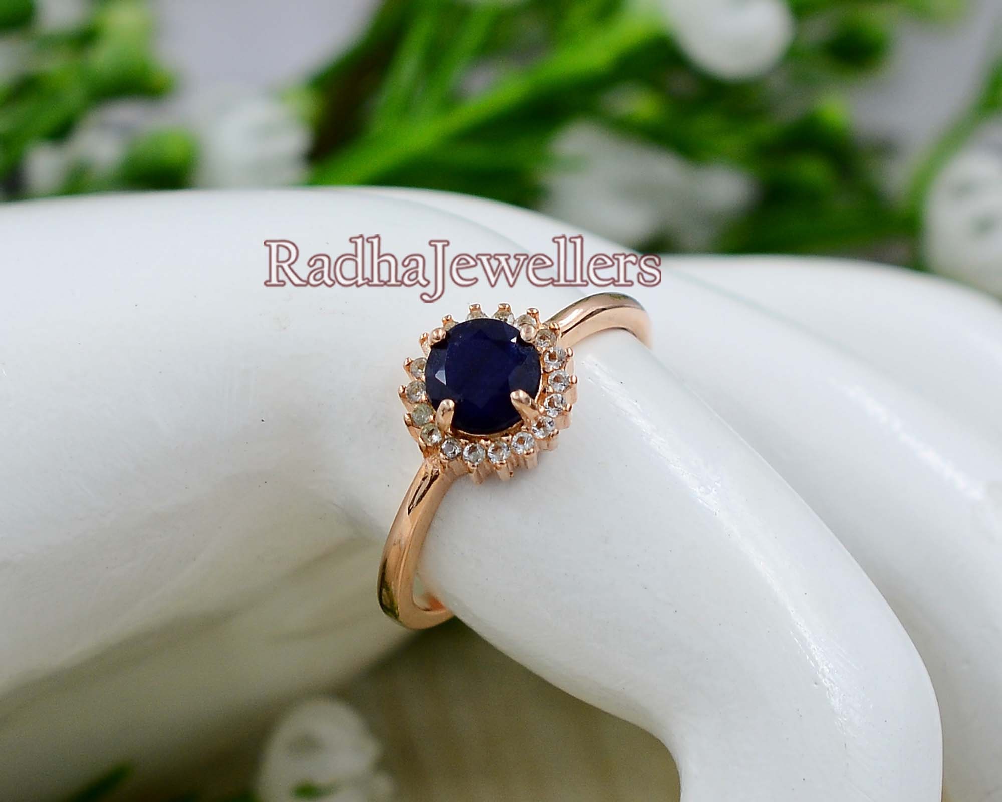 925 Sterling Silver Ring Natural Blue Sapphire Solitaire Gemstone Size 4-11