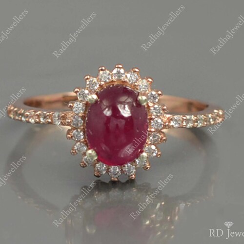 Natural Ruby Cabochon Ring, Ruby Jewelry, 925 Sterling Silver Ring, Statement Ring, 14K Rose Gold Plating Ring, Gemstone Ring, Gift For Her