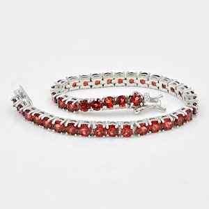 4 MM Round Natural Garnet Bracelet, 925 Sterling Silver, Tennis Bracelet, January Bracelet, Garnet Jewelry, Christmas Gift, Gift For Her