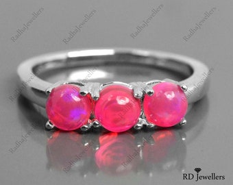 925 sterlingzilver\ natuurlijke roze opaalring\ ring met drie stenen\ clusterring\ trouwring\ vrouwenring\ verlovingsring\ cadeau voor haar