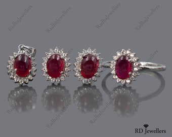 Natural Ruby Jewelry Set\ 925 Sterling Silver\ Ruby Ring\ Ruby Earring Stud\ Ruby Pendant\ Art Deco Jewelry Set\July Birthstone\Gift For Her