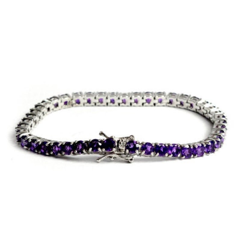 Natural Amethyst Bracelet Cut Round Amethyst Tennis Etsy