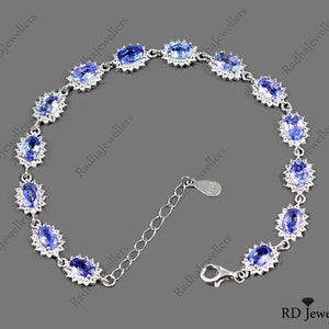 Solid 925 Sterling Silver\ Natural Violet Blue Tanzanite\ Tanzanite Chunky Bracelet\ December Birthstone/ Women Bracelet\ Wedding Bracelet