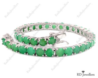 Natural Emerald Bracelet, 925 Sterling Silver, Emerald Jewelry, Tennis Bracelet, Green Color Bracelet, Gift For Her, Christmas Gift