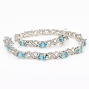 925 Sterling Silver, Natural Swiss Blue Topaz, Tennis Bracelet, December Birthstone, Charm Bracelet, Gift For Girlfriend, Gift For Her Women