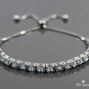 Aquamarine Tie Bracelet, Natural Aquamarine Bracelet, 925 Sterling Silver, Adjustable Bracelet, March Birthstone, Birthday Gift,Gift For Her