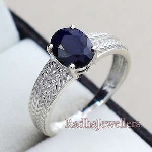 Natürlicher blauer Saphir Ring, 925 Sterling Silber, Solitär Ring, blauer Saphir Schmuck, September Geburtsstein, Versprechensring, Verlobungsring