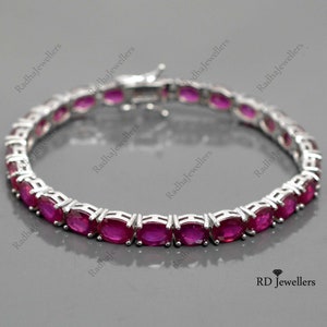 Natural Pink Ruby Bracelet, 925 Sterling Silver, Tennis Bracelet, Cut Oval Ruby, July Birthstone, Wedding Gift, Ruby Jewelry, Gift For Her