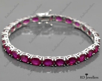 Natural Pink Ruby Bracelet, 925 Sterling Silver, Tennis Bracelet, Cut Oval Ruby, July Birthstone, Wedding Gift, Ruby Jewelry, Gift For Her
