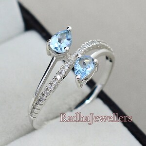 Natural Aquamarine Ring, 925 Sterling Silver, Two Stone Ring, Aquamarine Jewelry, March Birthstone, Proposal Ring, Gift For Her, Bridal Ring