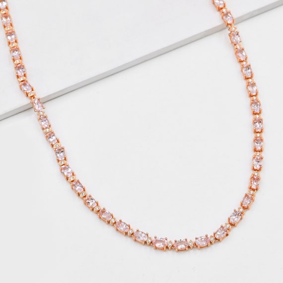 26CTS Natural Pink Morganite Necklace 925 Sterling Silver Tennis