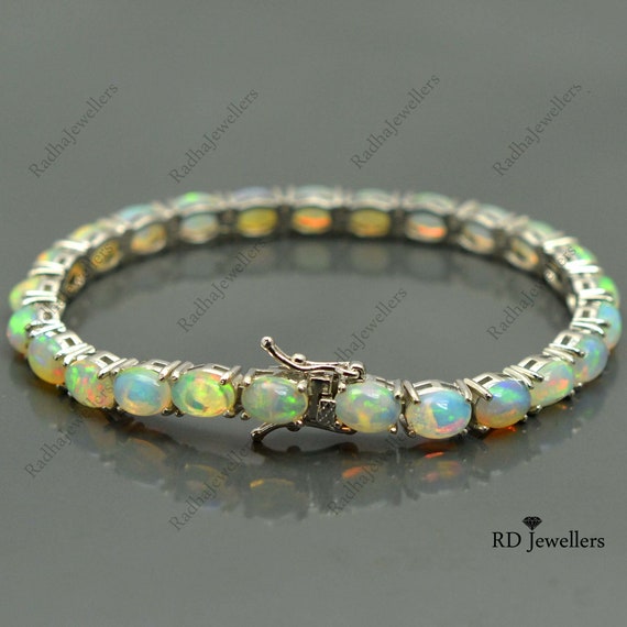 925 Solid Silver Natural Ethiopian Welo Fire Opal Cut Gemstone Tennis  Bracelet | eBay