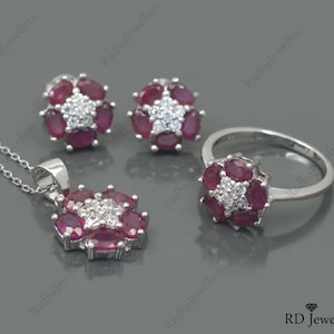 5x3 MM Natural Ruby, 925 Solid Silver, July Birthstone, Red Ruby Jewelry\ Earring Ring Pendant Necklace, Wedding Jewelry Set, Gift For Her