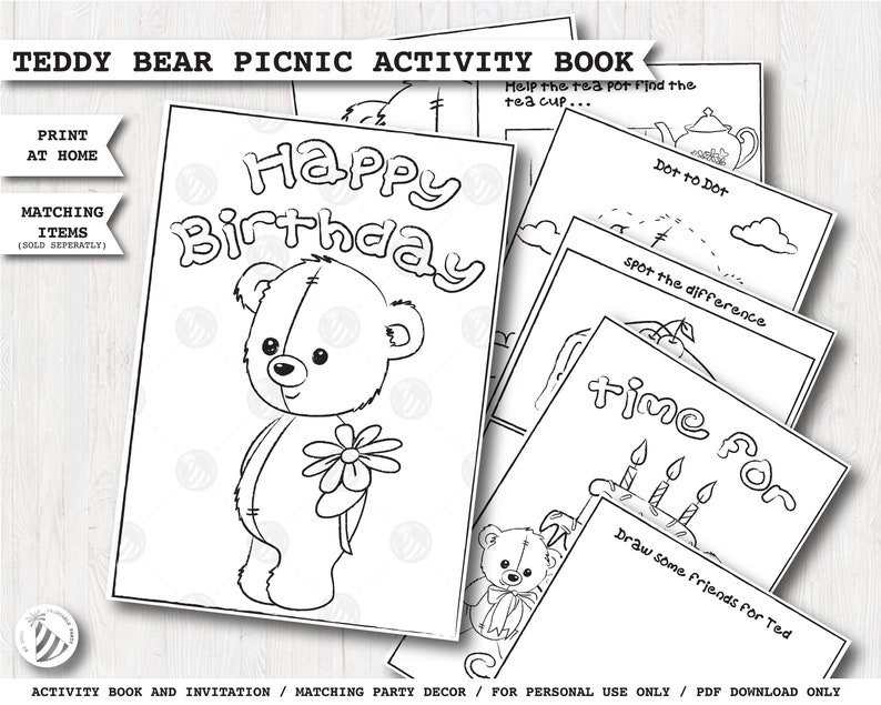 TEDDY BEAR PICNIC Invitation & Activity and Coloring Book Etsy