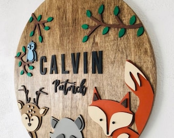 Woodland Nursery Name Sign | Woodland Nursery Sign | Woodland Creatures | Customized Nursery Sign| Woodland Theme Nursery Name Sign | Animal
