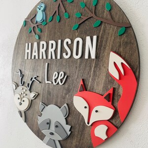 Plaque nominative Woodland Nursery | Enseigne de pépinière Woodland | Créatures des bois | Enseigne personnalisée pour chambre d&#39;enfant | prénom pour chambre d&#39;enfant à thème boisé | Animaux