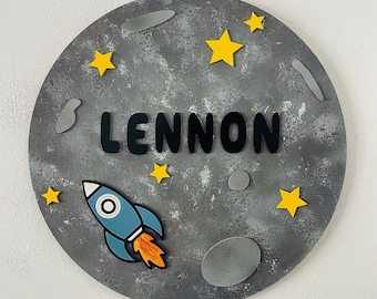 Space Sign | Outer Space Name Sign | Galaxy Room | Moon | Rocket Sign | Space Nursery Sign | Round Name Sign | Space Nursery