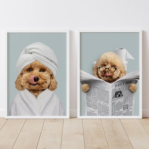 Custom Pet Portrait from photo, Custom Dog, Pet in Toilet Print, Animal in Tub, Bathroom Art, Personalized gifts,Pet Gift, Pet Illustration
