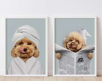 Custom Pet Portrait from photo, Custom Dog, Pet in Toilet Print, Animal in Tub, Bathroom Art, Personalized gifts,Pet Gift, Pet Illustration