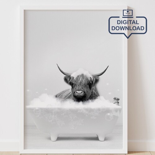 Scottish Highland Cow in Bathroom Funny Bathroom Print - Etsy