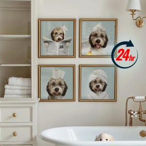 Personalized Pet Portrait, Pet Gift, Dog in Bathtub, Bathroom Art, Custom Funny Picture, Portrait from Photo, Dog in Toilet, Dog in Robe