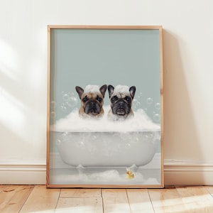 Two pets in Bathtub Custom Pet Portrait from photo, Custom Dog or Cat in Tub, Bathroom Art, Personalized gifts, Pet Gift, Pet Illustration