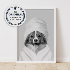 Custom Pet Portrait from photo, Custom Dog, Pet in Bathrobe, Black and White, Bathroom Art, Personalized gifts,Pet Gift, Pet Illustration