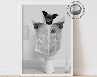 Custom Pet Portrait from photo, Custom Dog, Pet in Toilet Print, Black And White, Funny Bathroom Art, Personalized Pet Gift, Pet Printable