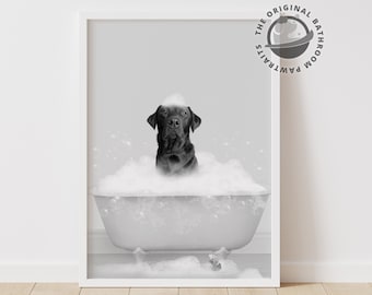 Custom Pet Portrait from Photo, Dog in Bathtub Print, Animal in Tub, Kids Bathroom Art, Personalized gifts, Pet Gift, Dog Lover Gift,Cat Art