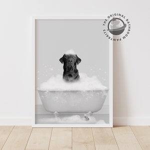 Custom Pet Portrait from Photo, Dog in Bathtub Print, Animal in Tub, Kids Bathroom Art, Personalized gifts, Pet Gift, Dog Lover Gift,Cat Art