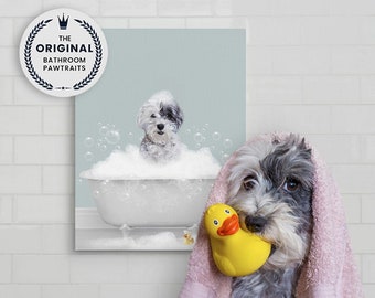 Custom Pet Portrait from photo, Custom Dog, Cat in Bathtub Print, Animal in Tub, Bathroom Art, Personalized gifts,Pet Gift, Pet Illustration