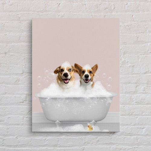 View of Two Pets in Bathtub Custom Pet Portrait From Photo Custom Dog - Etsy