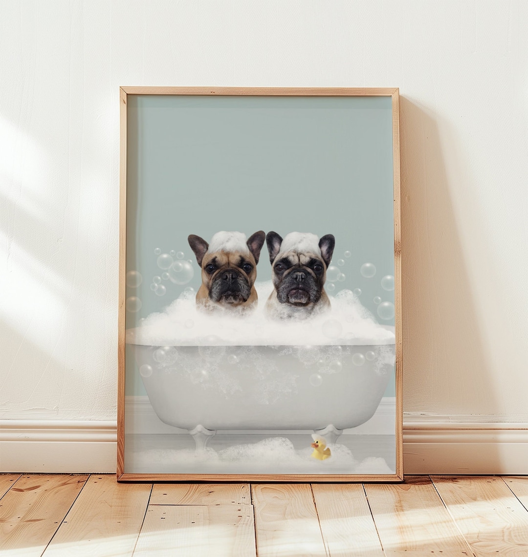 Two Pets in Bathtub Custom Pet Portrait From Photo, Custom Dog or Cat ...