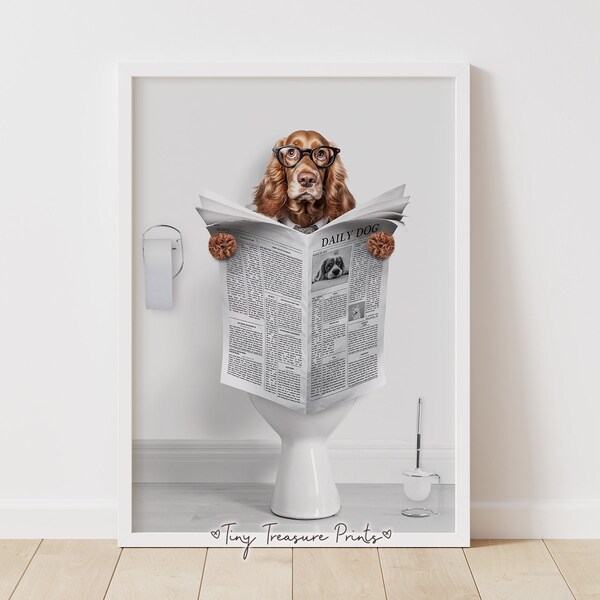 Cocker Spaniel on the toilet, Restroom Dog Portrait, Funny Bathroom Wall Art, Bathroom Decor,Pet Gift, Funny Dog Art, Kids Bathroom,Dog Gift