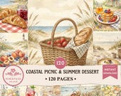 Coastal Picnic & Summer Dessert 120 Journal Pages, Junk Journal Page– Printable Vintage Beach Vintage Watercolor Ephemera Bundle