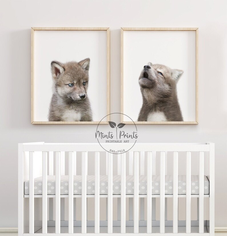 Baby Wolf Print SET Wolves Nursery Wall Art Woodland Decor Etsy