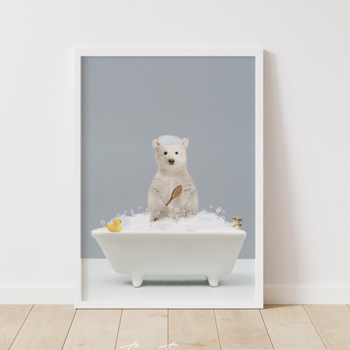 Bear in a Bathtub Print Bear Bathing Funny Bathroom Print Etsy