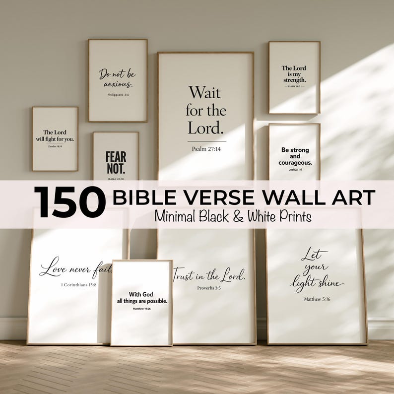 150 Bible Verse Wall Art Prints, Minimal Black and White Christian ...