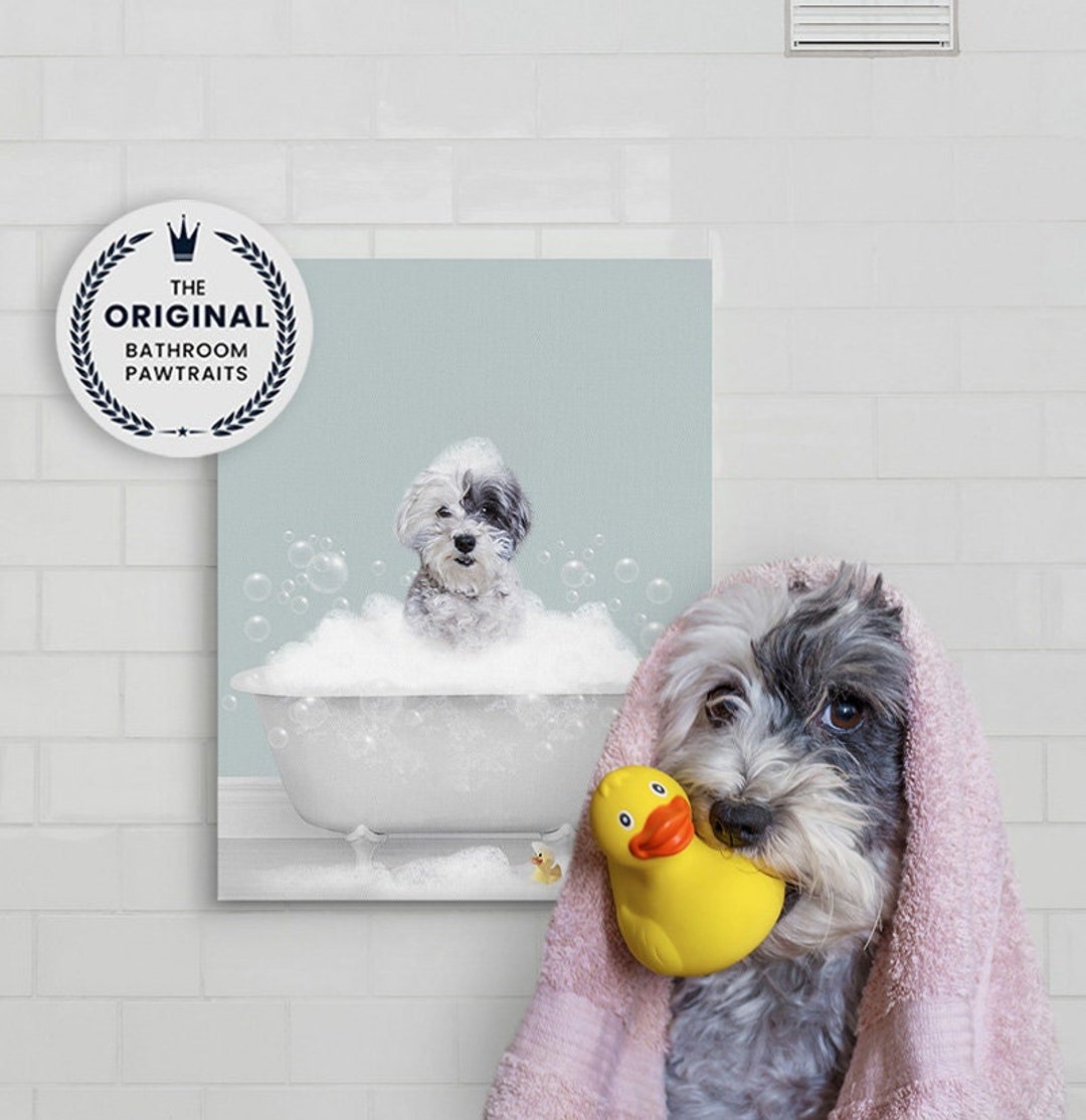 Custom Pet Portrait From Photo, Custom Dog, Cat in Bathtub Print ...