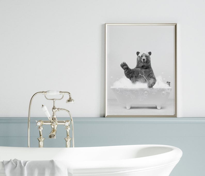 Bear in a Bathtub Print Bear Bathing Funny Bathroom Print Etsy