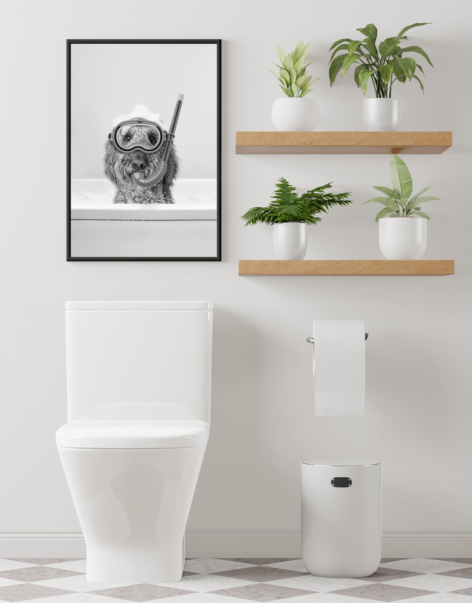 Custom Pet Portrait Funny Bathroom Art Dog in Bathtub - Etsy